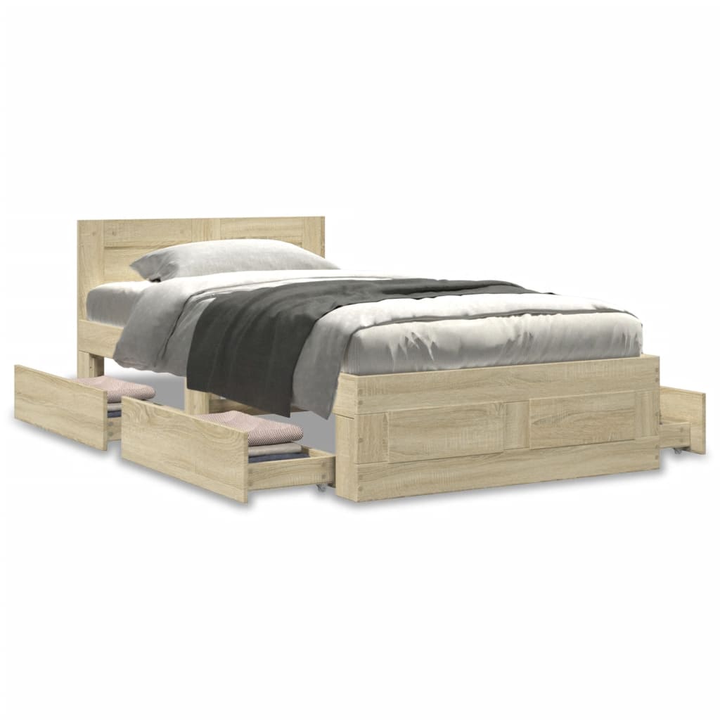 NNEVL Bed Frame with Headboard without Mattress Sonoma Oak 90x190 cm