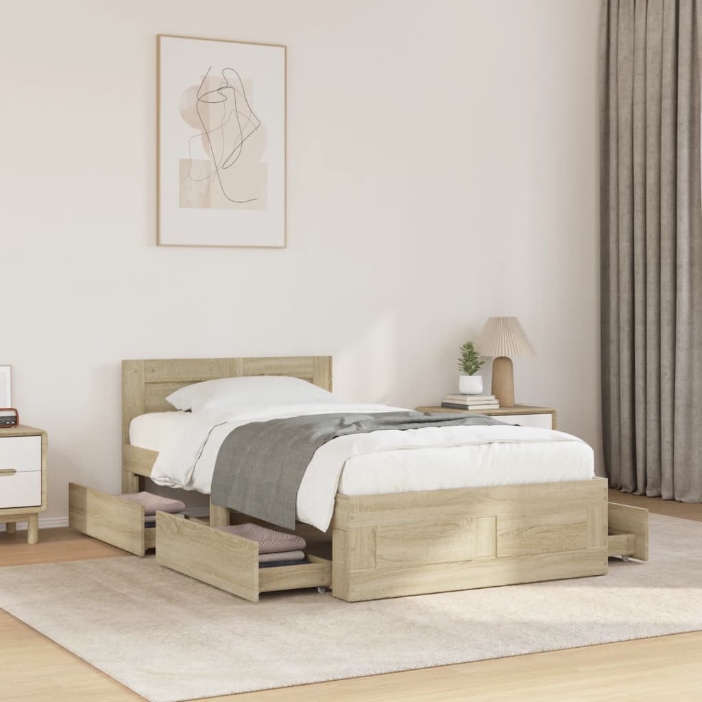 NNEVL Bed Frame with Headboard without Mattress Sonoma Oak 90x190 cm