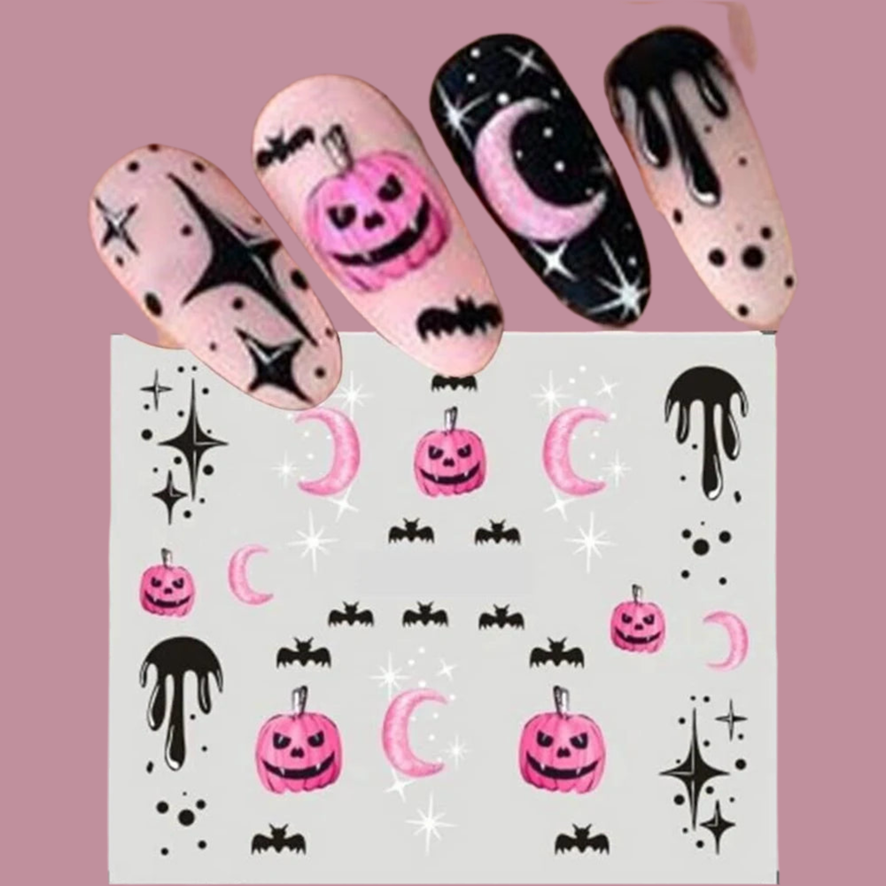 Halloween Nail Art Stickers Evil Pumpkin 3D Nail Decals Cartoon Skull Water Transfer Sticker DIY Festival Nail Decorations