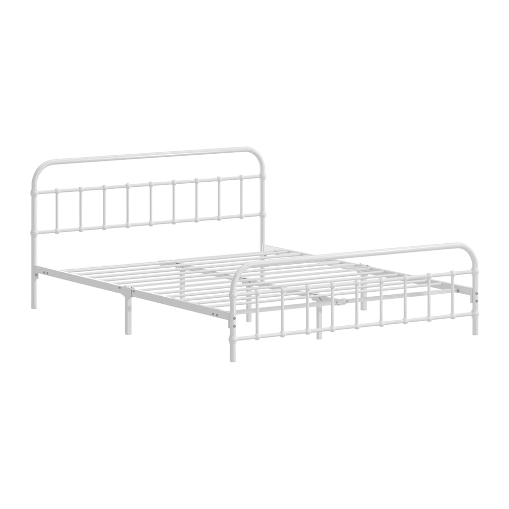 NNEED Bed Frame Metal Queen Size Bed Platform White