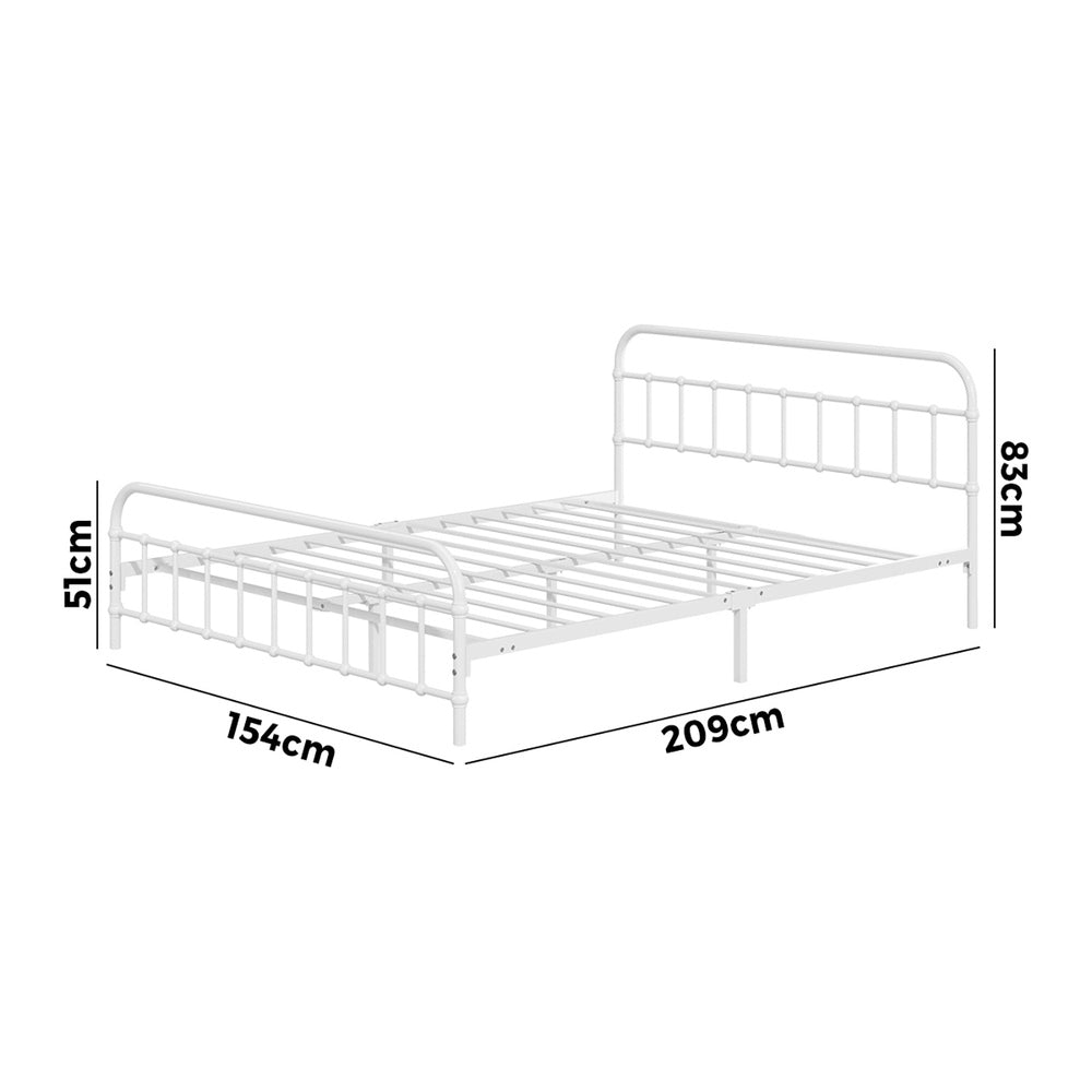 NNEED Bed Frame Metal Queen Size Bed Platform White