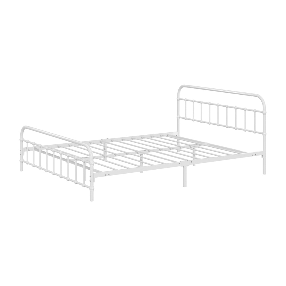 NNEED Bed Frame Metal Queen Size Bed Platform White