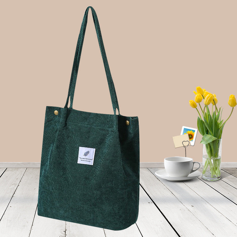 2025 New Student Corduroy Canvas Bag Artistic All-match Buckle Shoulder Canvas Bag Campus Tote Bag