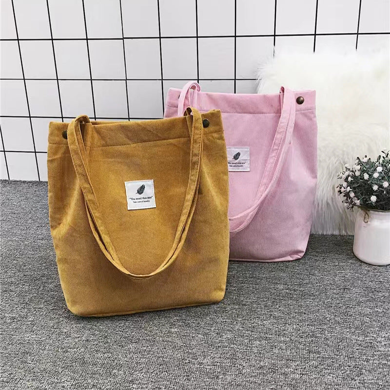 2025 New Student Corduroy Canvas Bag Artistic All-match Buckle Shoulder Canvas Bag Campus Tote Bag