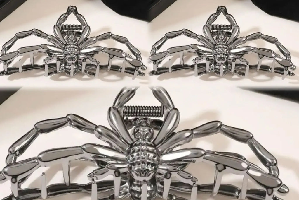 1Pcs Halloween Black Spider Hair Claw Clips with Pearl Charm Design,Metal Gothic Punk Hair Clips Strong Hold Hair Accessories