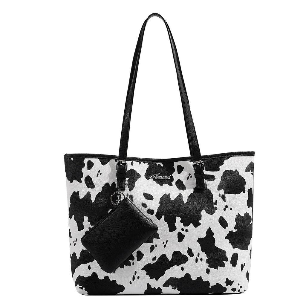 2024 Europe and the United States new female handbag shoulder bag cow leopard print simple fashion large bag