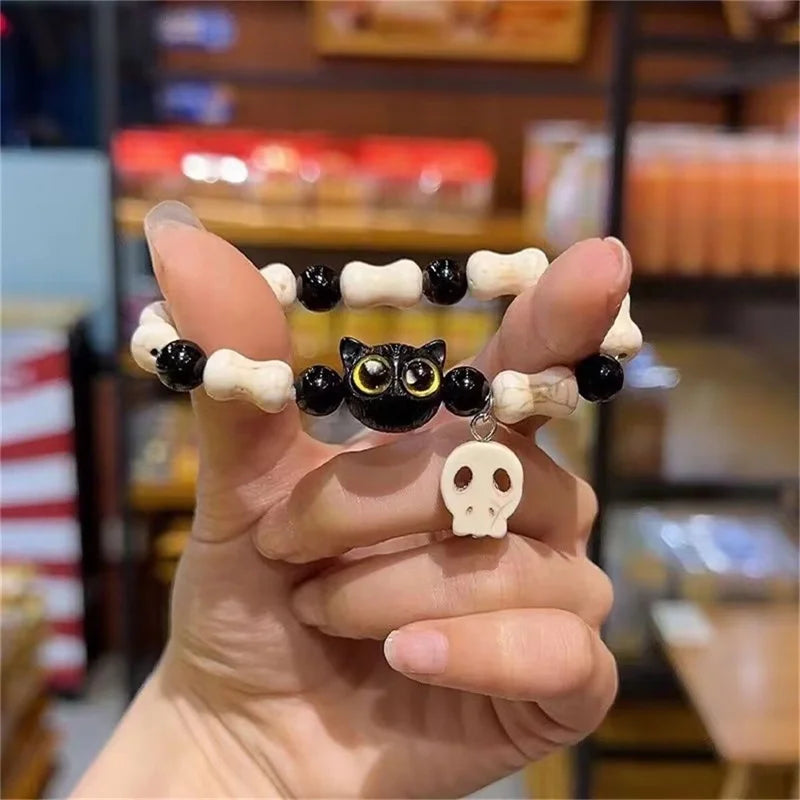Handmade Adjustable Big Eye Cat Bracelet For Women Men Charm Luminous Beads Pet Bracelet Fashion Halloween Gothic Jewelry