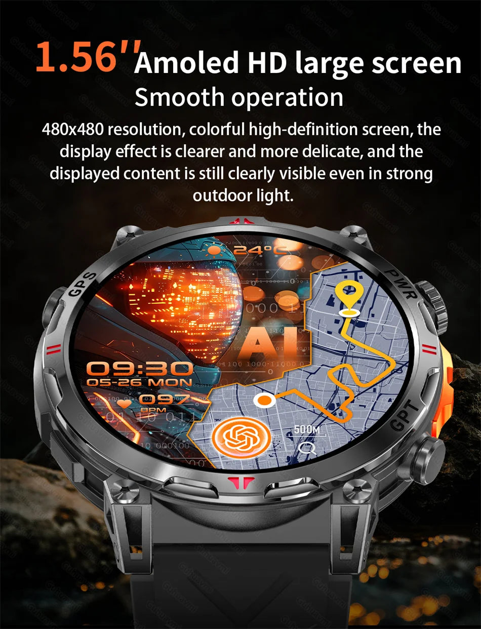 2025 New GPS Smart Watch AMOLED Screen 3ATM Waterproof Fitness tracking Heart Rate BT Call Professional Sports Smartwatch 650Mah