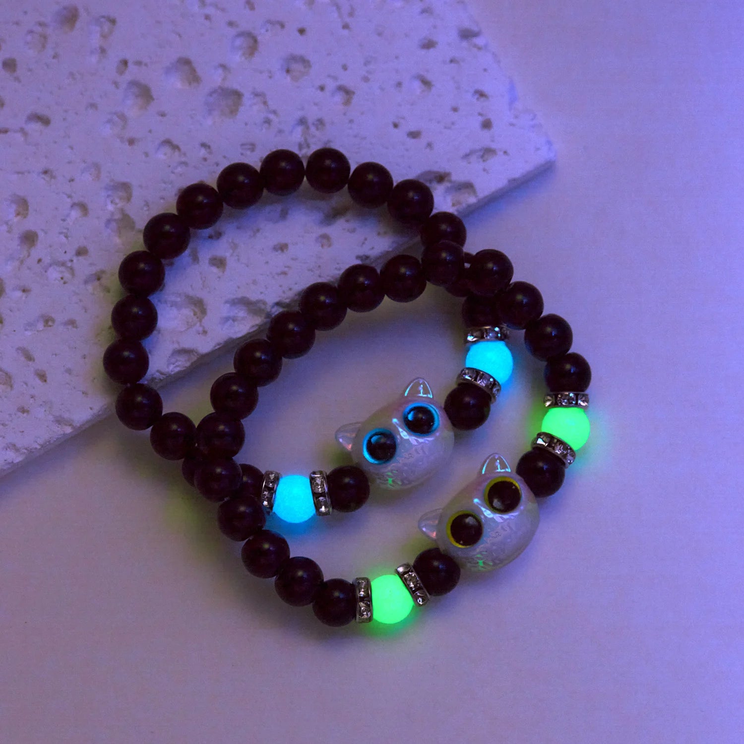 Handmade Adjustable Big Eye Cat Bracelet For Women Men Charm Luminous Beads Pet Bracelet Fashion Halloween Gothic Jewelry