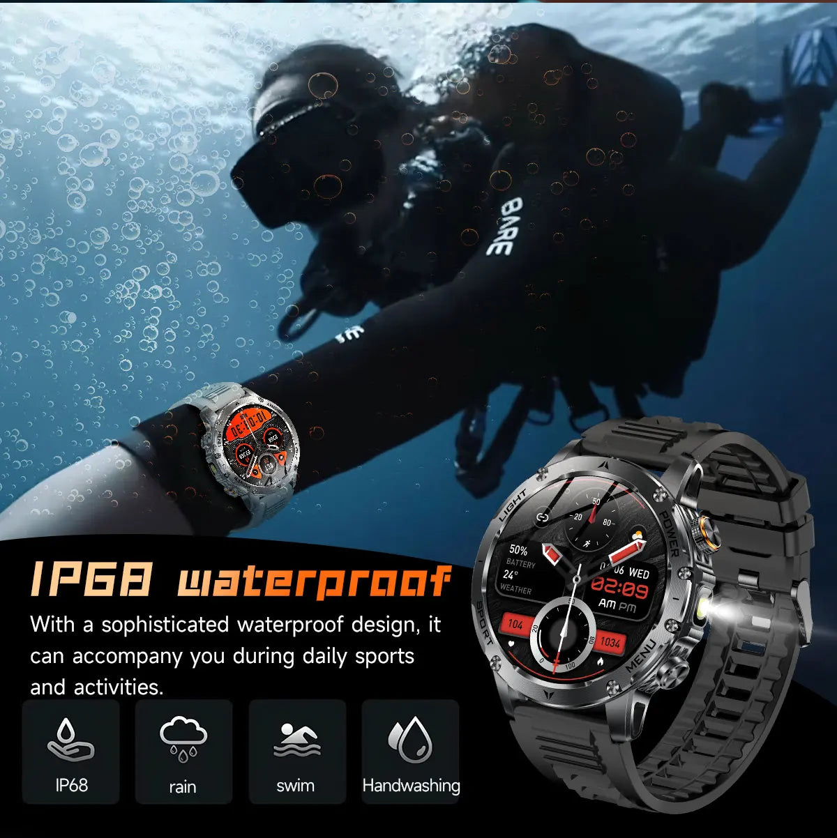 2025 1000mAh Super Capacity Battery Adult Men Smart Watch 1.7-inch Large Screen Bluetooth Call IP68 Waterproof SmartWatch Sports