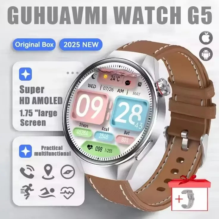 2025 New Originl Watch GUHUAVMI Smart Watch 1.75" HD AMOLED Screen GPS track Heart Rate Bluetooth Call Compass Smartwatches Men
