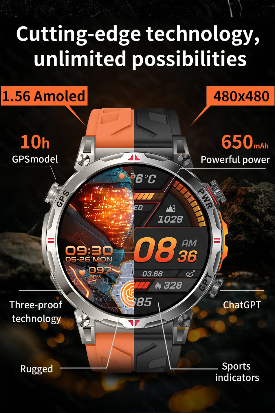 2025 New GPS Smart Watch AMOLED Screen 3ATM Waterproof Fitness tracking Heart Rate BT Call Professional Sports Smartwatch 650Mah