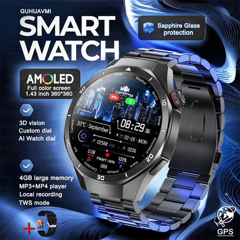 2025 New 4G Memory Smart Watch AMOLED HD Always Display The Time Bluetooth Call  GPS Sport Smart Watch For ios Xiaomi Huawei DT5