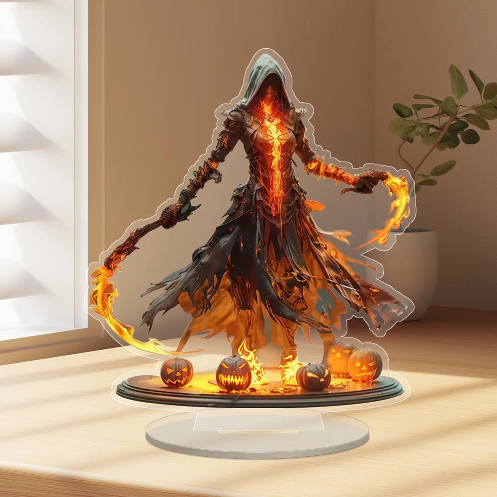 Halloween Suncatcher Decor, "Hell's Messenger & Crimson Demon" Acrylic Statue with Stand - Desk Art Sign for Home Office, Cafe,