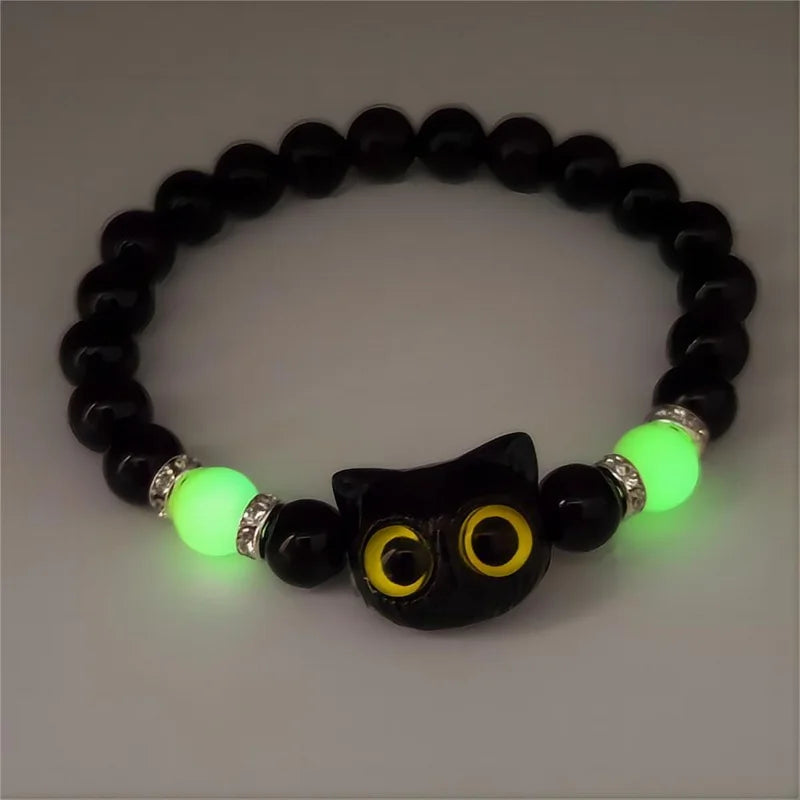 Handmade Adjustable Big Eye Cat Bracelet For Women Men Charm Luminous Beads Pet Bracelet Fashion Halloween Gothic Jewelry