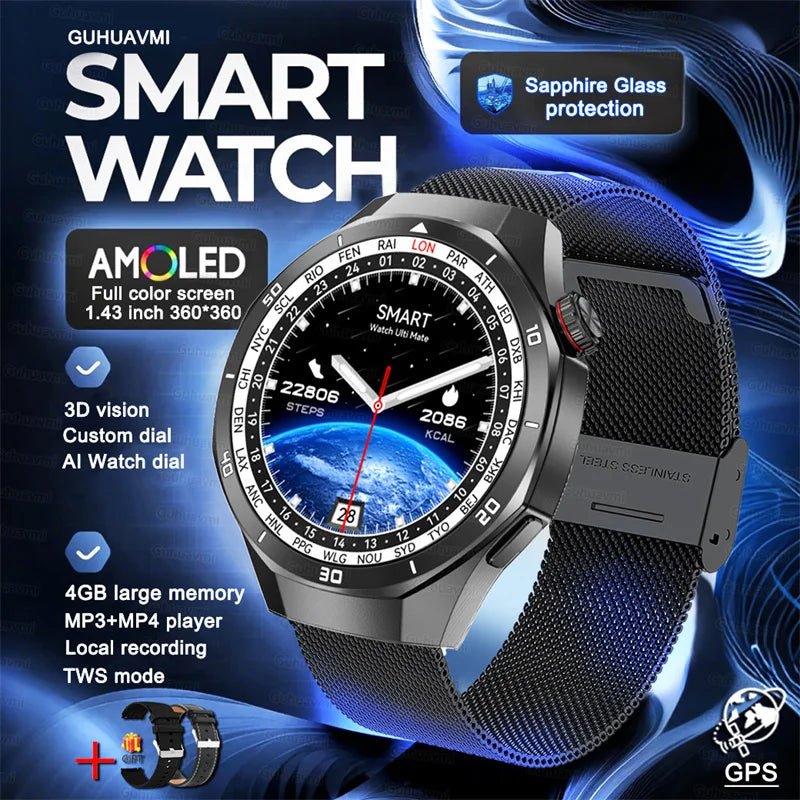 2025 New 4G Memory Smart Watch AMOLED HD Always Display The Time Bluetooth Call  GPS Sport Smart Watch For ios Xiaomi Huawei DT5