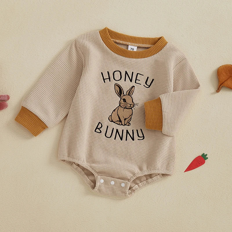 0-24M Baby Girls Boys Sweatshirts Rompers Easter Clothes Rabbit Letter Embroidery Long Sleeve Spring Bodysuits Jumpsuits