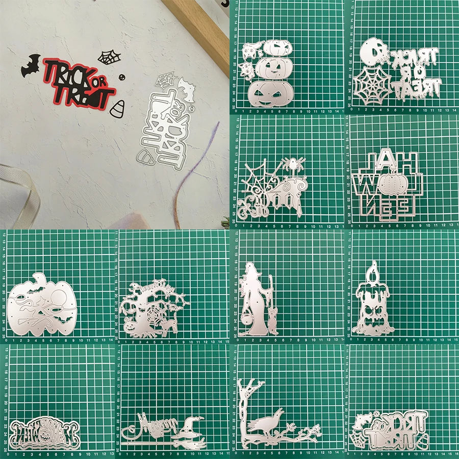 2024 New Arrival Halloween Skeleton Spider Raven Witch Zombie Ghost Bat Pumpkin Letter  Cutting Dies for Scrapbook Card Making