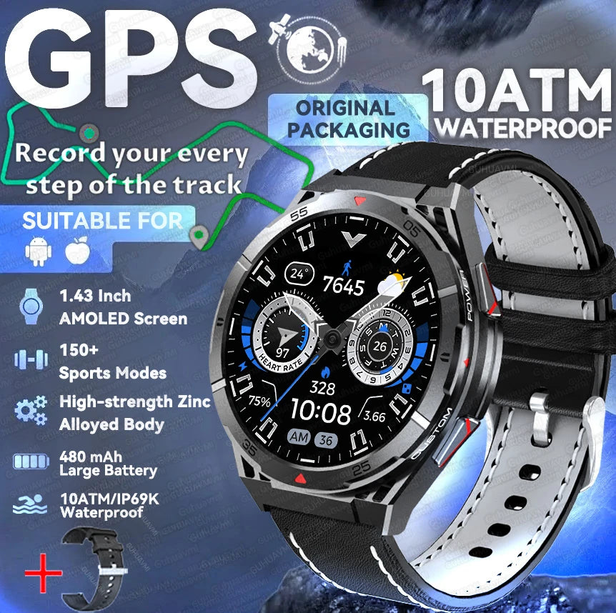2025 New Dual-Band satellite GPS Sports Smart watch Men 1.43'' HD Screen Heart Rate Compass 10ATM Waterproof Swimming Smartwatch