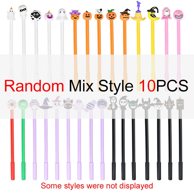 10PCS/Pack Halloween Elements Neutral Pen Pumpkin Ghost Zombie Decorative Random Assorted Mix Pen Party Favors Souvenir Gift ZYF