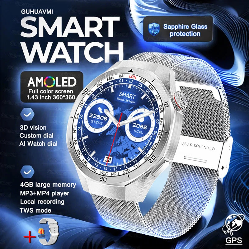 2025 New 4G Memory Smart Watch AMOLED HD Always Display The Time Bluetooth Call  GPS Sport Smart Watch For ios Xiaomi Huawei DT5
