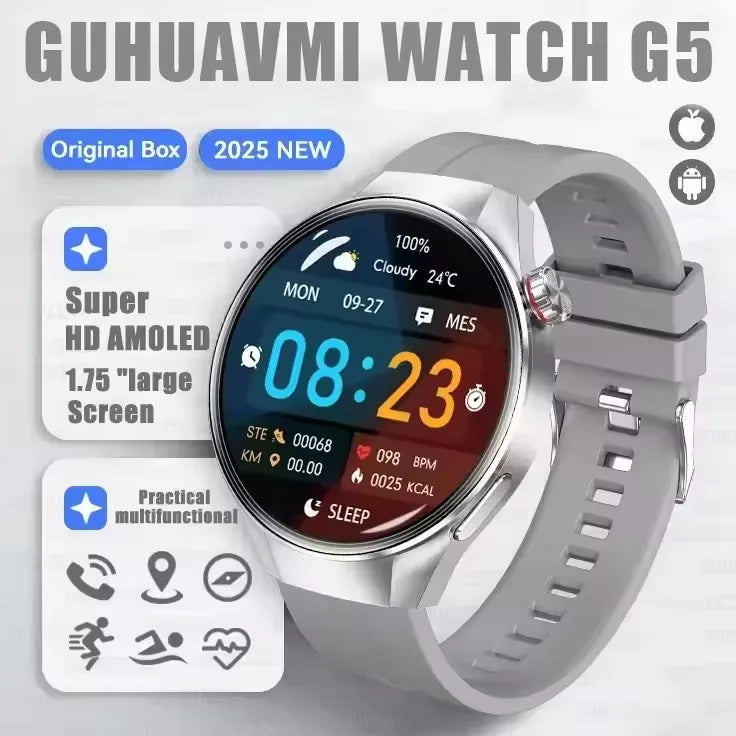2025 New Originl Watch GUHUAVMI Smart Watch 1.75" HD AMOLED Screen GPS track Heart Rate Bluetooth Call Compass Smartwatches Men
