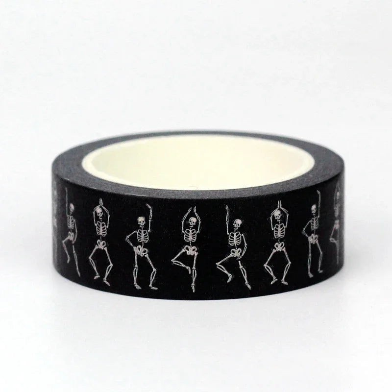 1pc 10M Deco Bat Rose Skull Black Cat Haunted House Halloween Masking Washi Tape Set for Scrapbooking Cute Journal Stationery