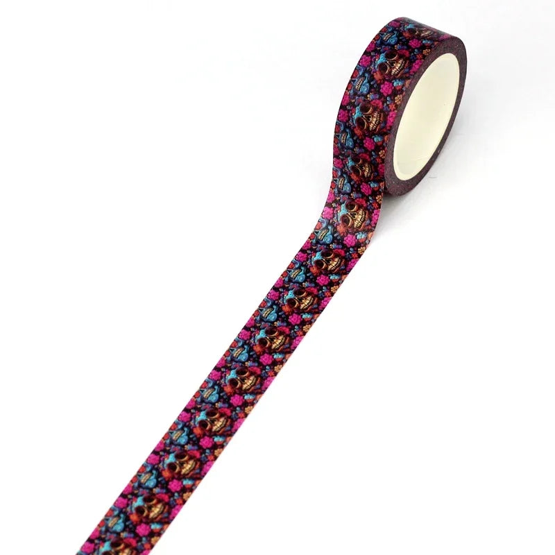 1pc 10M Deco Bat Rose Skull Black Cat Haunted House Halloween Masking Washi Tape Set for Scrapbooking Cute Journal Stationery