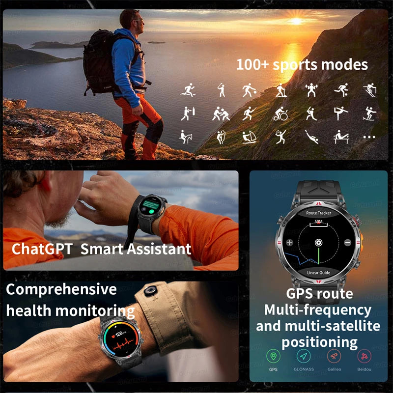 2025 New GPS Smart Watch AMOLED Screen 3ATM Waterproof Fitness tracking Heart Rate BT Call Professional Sports Smartwatch 650Mah