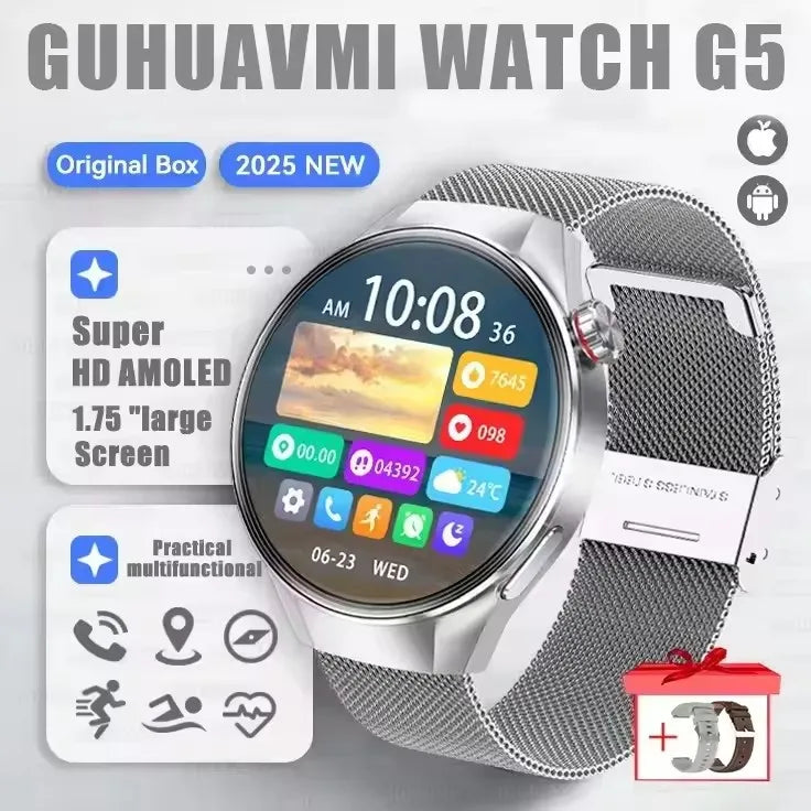2025 New Originl Watch GUHUAVMI Smart Watch 1.75" HD AMOLED Screen GPS track Heart Rate Bluetooth Call Compass Smartwatches Men