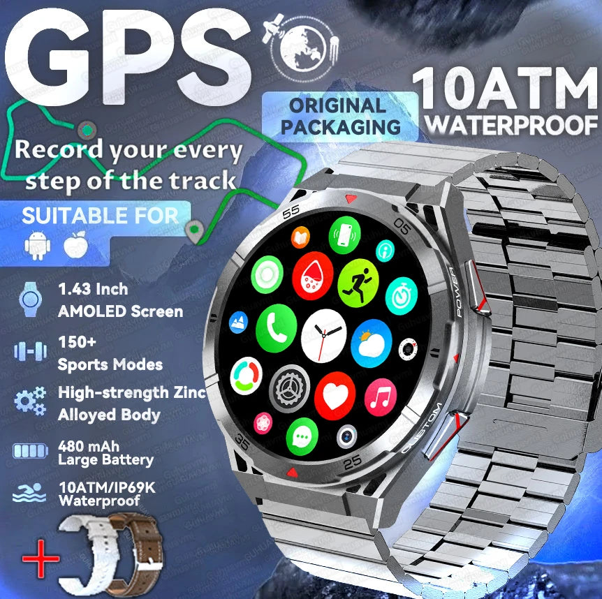 2025 New Dual-Band satellite GPS Sports Smart watch Men 1.43'' HD Screen Heart Rate Compass 10ATM Waterproof Swimming Smartwatch