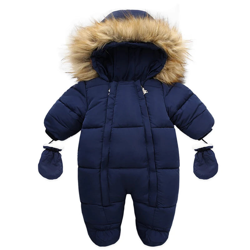 0-24 Months Newborn Baby Jumpsuit Winter Cotton Baby Romper With Gloves Hooded Thicken Boys Snowsuit Girl Clothing Set