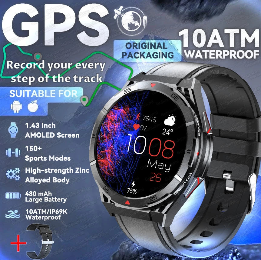2025 New Dual-Band satellite GPS Sports Smart watch Men 1.43'' HD Screen Heart Rate Compass 10ATM Waterproof Swimming Smartwatch