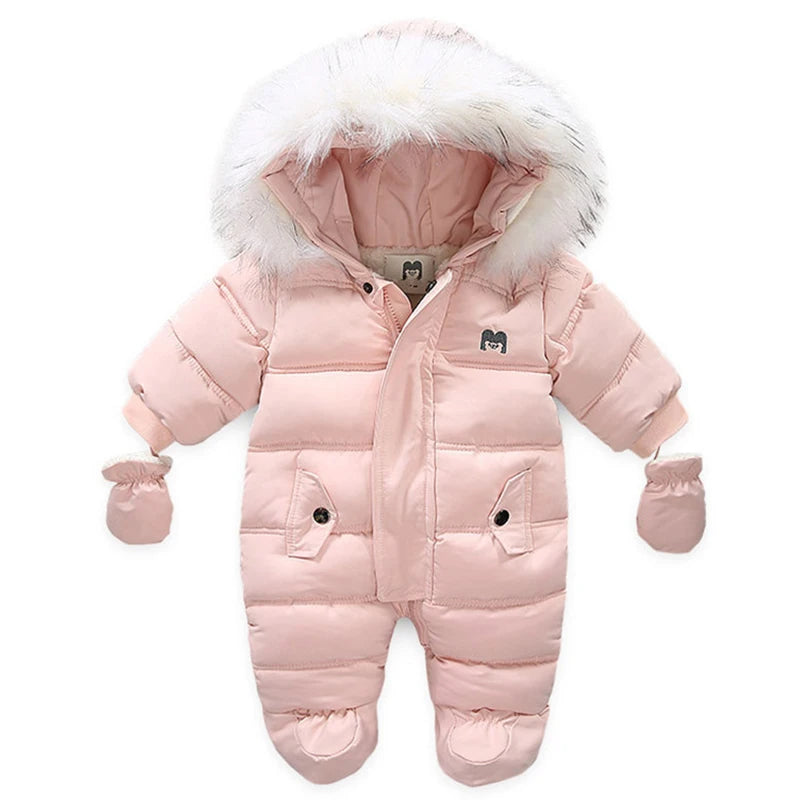 0-24 Months Newborn Baby Jumpsuit Winter Cotton Baby Romper With Gloves Hooded Thicken Boys Snowsuit Girl Clothing Set