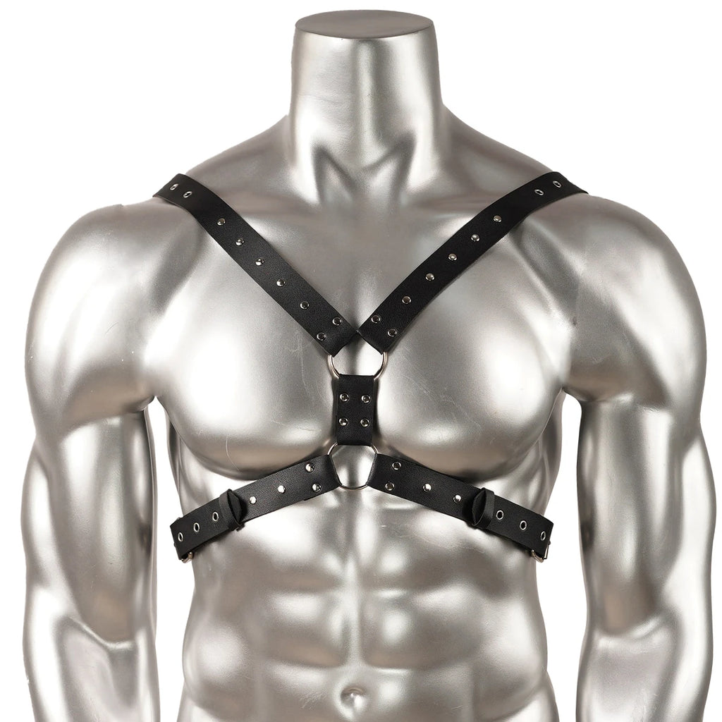 1pc y leather mens harness black chest harness with buckles halloween costume Valentines gift for him
