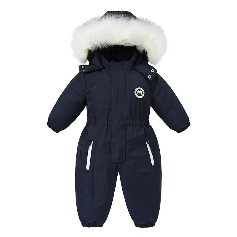 -30 Winter Baby Clothes Thicken Warm Jumpsuits Snowsuits Girl Boy Hooded Jacket Waterproof Rompers Ski Suits Kids Coat Outerwear