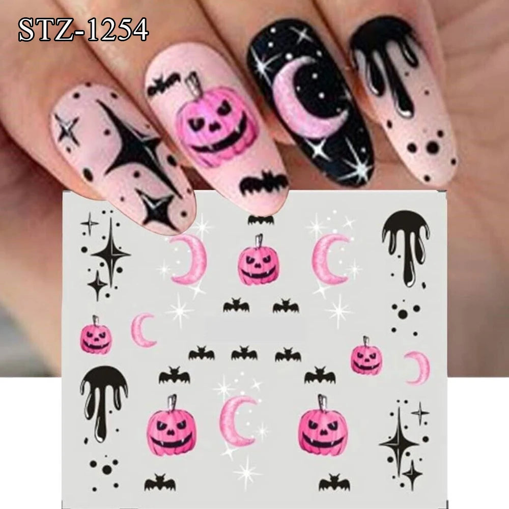 Halloween Nail Art Stickers Evil Pumpkin 3D Nail Decals Cartoon Skull Water Transfer Sticker DIY Festival Nail Decorations