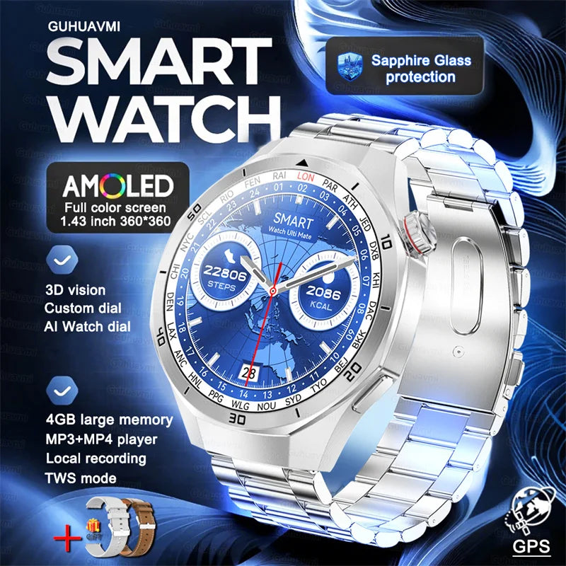 2025 New 4G Memory Smart Watch AMOLED HD Always Display The Time Bluetooth Call  GPS Sport Smart Watch For ios Xiaomi Huawei DT5