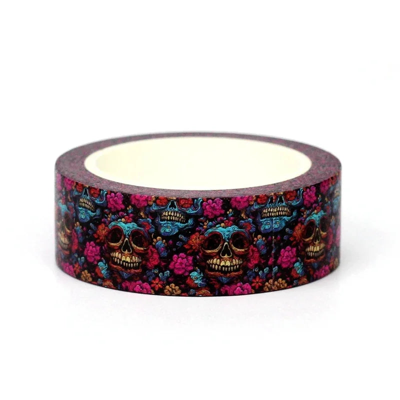 1pc 10M Deco Bat Rose Skull Black Cat Haunted House Halloween Masking Washi Tape Set for Scrapbooking Cute Journal Stationery