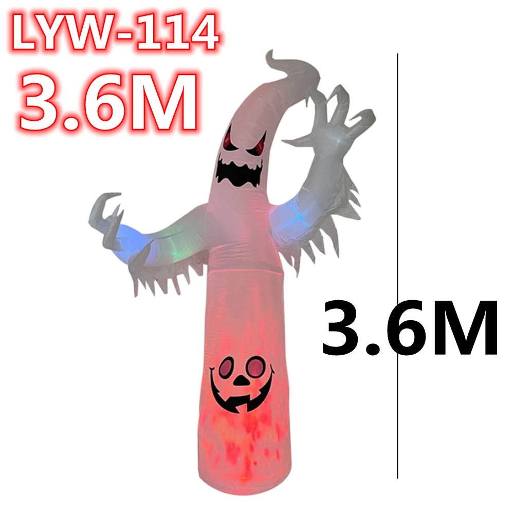 2.4M/3.6M Halloween Inflation Flame White Ghost Built-in LED Light For Home Halloween Decorations Outdoor Indoor Inflatable Prop