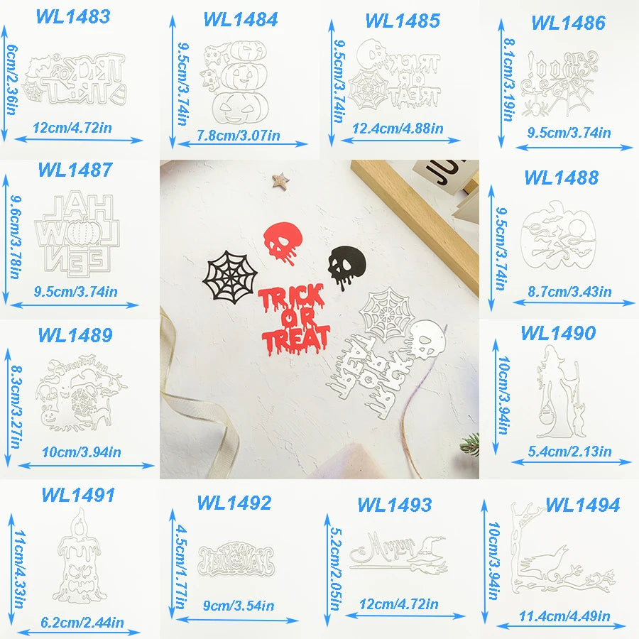 2024 New Arrival Halloween Skeleton Spider Raven Witch Zombie Ghost Bat Pumpkin Letter  Cutting Dies for Scrapbook Card Making