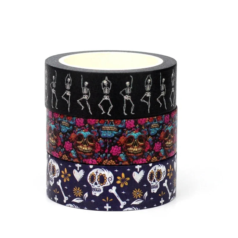 1pc 10M Deco Bat Rose Skull Black Cat Haunted House Halloween Masking Washi Tape Set for Scrapbooking Cute Journal Stationery