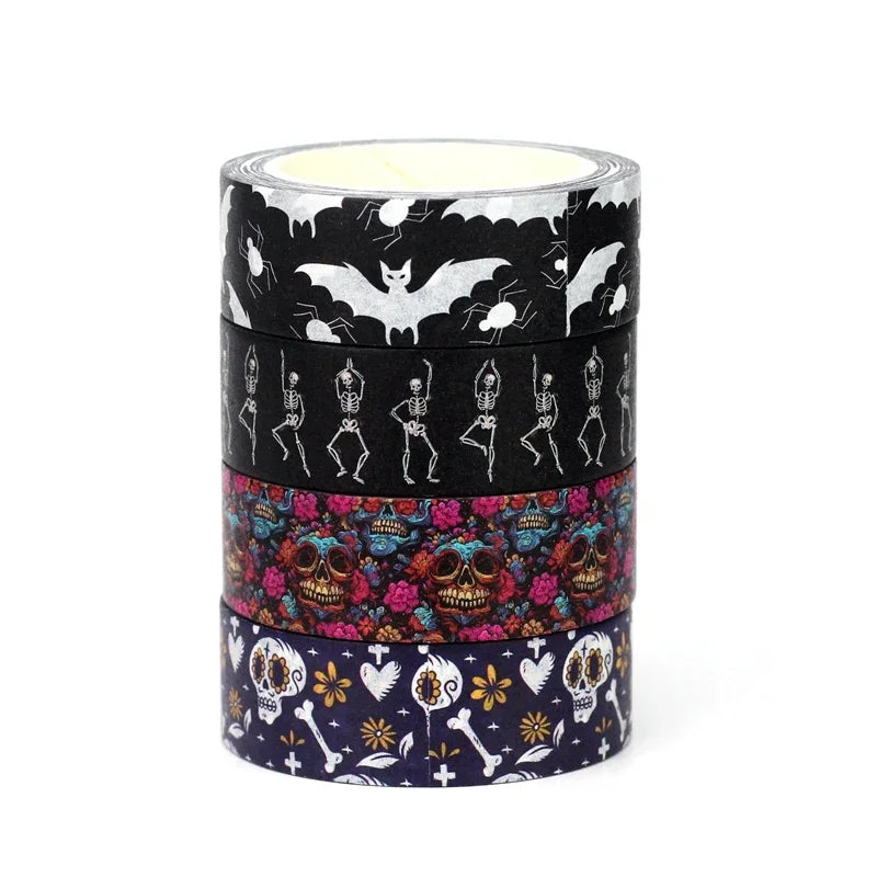 1pc 10M Deco Bat Rose Skull Black Cat Haunted House Halloween Masking Washi Tape Set for Scrapbooking Cute Journal Stationery