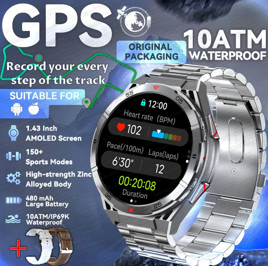 2025 New Dual-Band satellite GPS Sports Smart watch Men 1.43'' HD Screen Heart Rate Compass 10ATM Waterproof Swimming Smartwatch