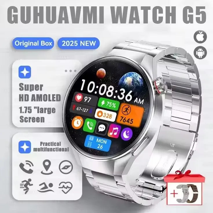 2025 New Originl Watch GUHUAVMI Smart Watch 1.75" HD AMOLED Screen GPS track Heart Rate Bluetooth Call Compass Smartwatches Men