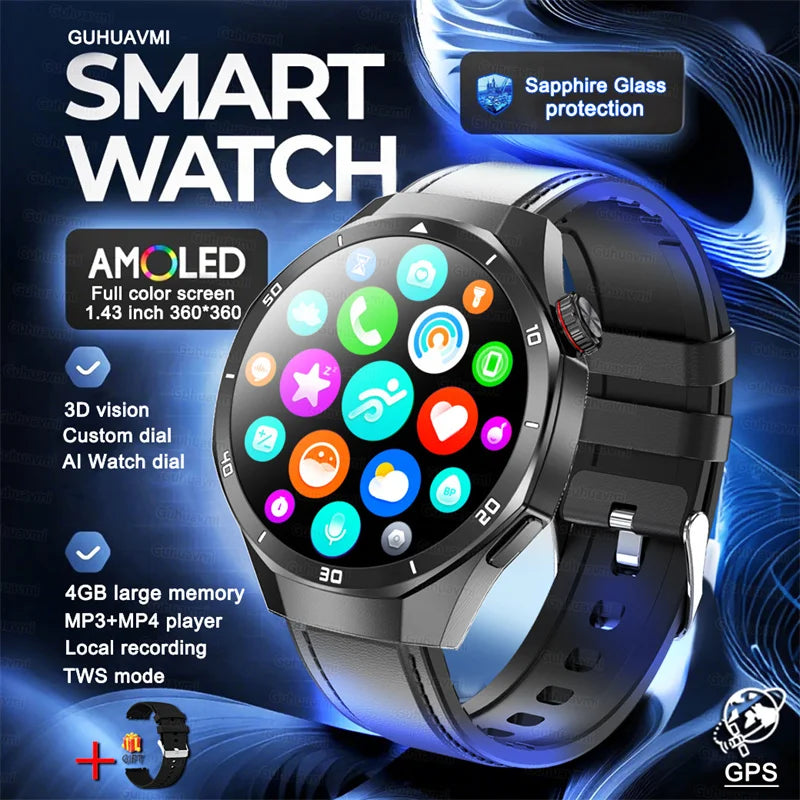 2025 New 4G Memory Smart Watch AMOLED HD Always Display The Time Bluetooth Call  GPS Sport Smart Watch For ios Xiaomi Huawei DT5