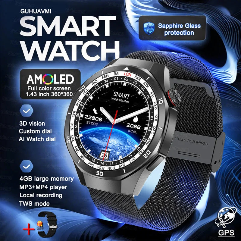 2025 New 4G Memory Smart Watch AMOLED HD Always Display The Time Bluetooth Call  GPS Sport Smart Watch For ios Xiaomi Huawei DT5
