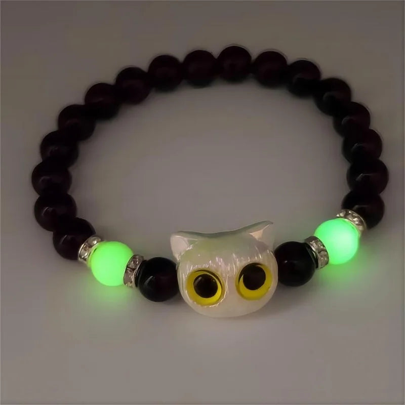 Handmade Adjustable Big Eye Cat Bracelet For Women Men Charm Luminous Beads Pet Bracelet Fashion Halloween Gothic Jewelry