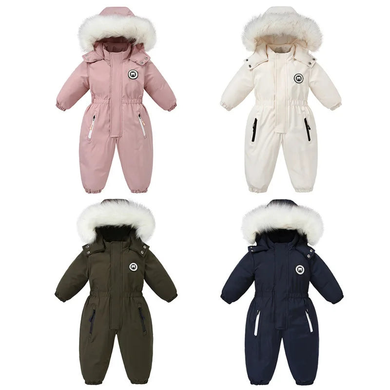 -30 Winter Baby Clothes Thicken Warm Jumpsuits Snowsuits Girl Boy Hooded Jacket Waterproof Rompers Ski Suits Kids Coat Outerwear