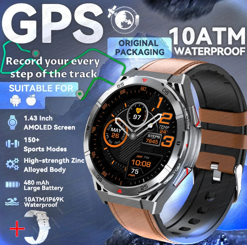 2025 New Dual-Band satellite GPS Sports Smart watch Men 1.43'' HD Screen Heart Rate Compass 10ATM Waterproof Swimming Smartwatch